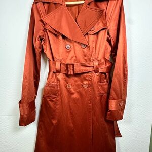 Bebe Orange Trench Coat Satin Finish